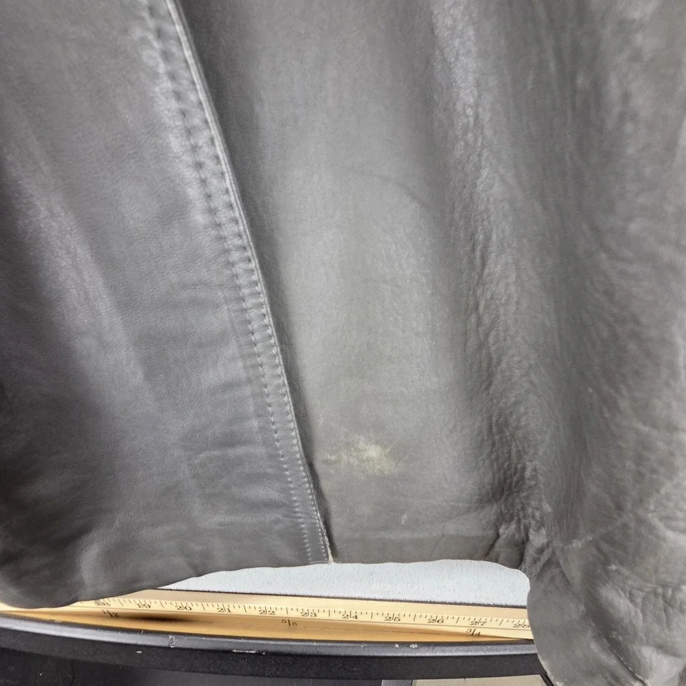 Vintage Burberrys Jacket Womens Gray Leather Long Overcoat Button Lined Trench - Picture 9 of 13